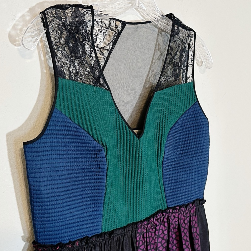 Anthropologie Niki Mahajan Lined Silk Patchwork Lace Multicolor Midi Dress S- 8 - Picture 6 of 16